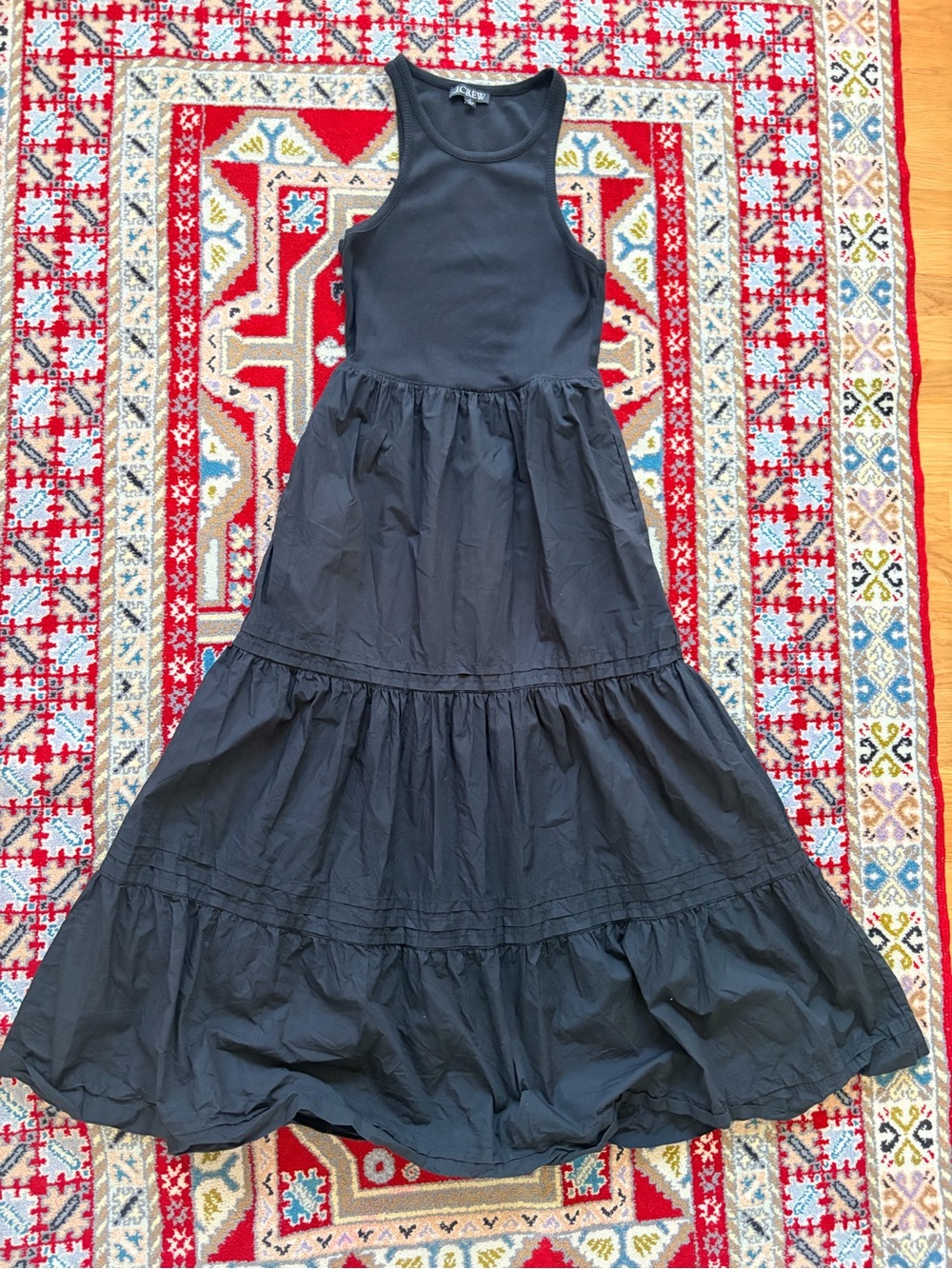 J. Crew Black Sleeveless Tiered Maxi Dress